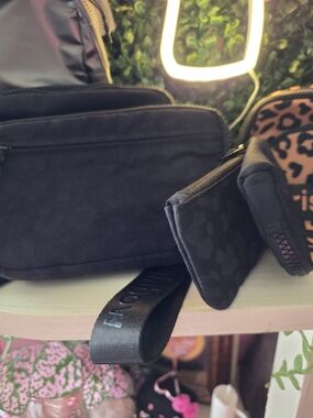 Iris & Rainbow Compact Black Panther Print Women's Crossbody with Subtle Pattern
